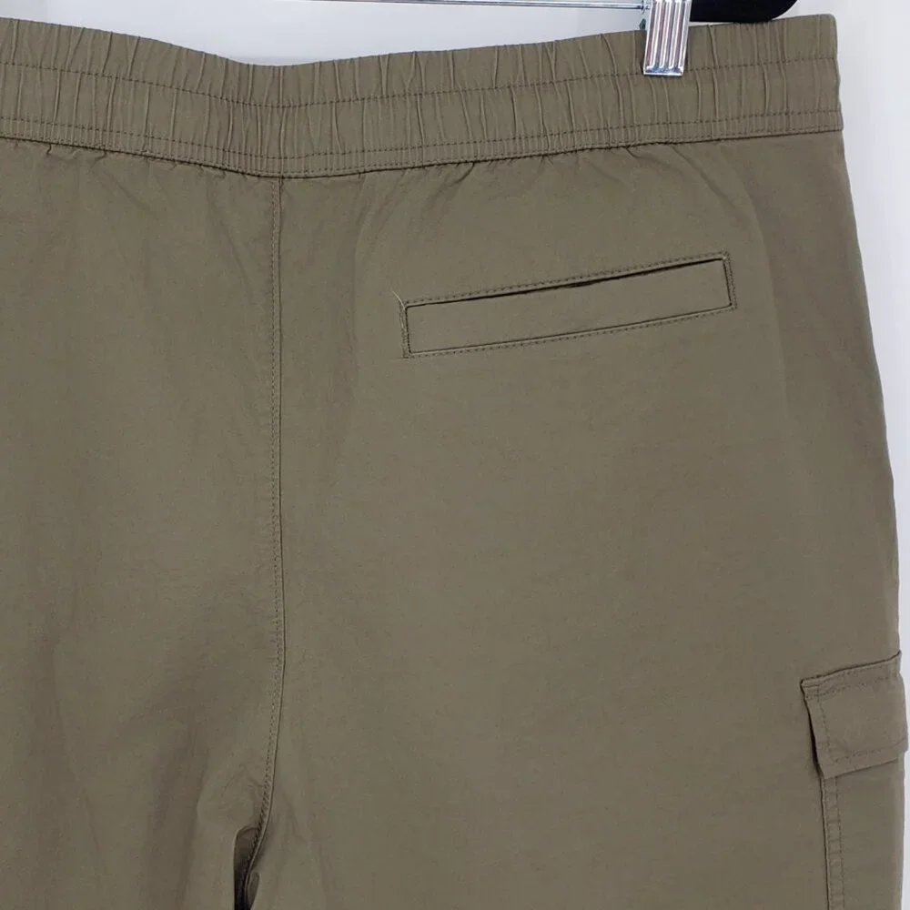 Express Pull on Cargo Shorts L Mens Elastic Drawstring‎ Waist Cotton Olive Green